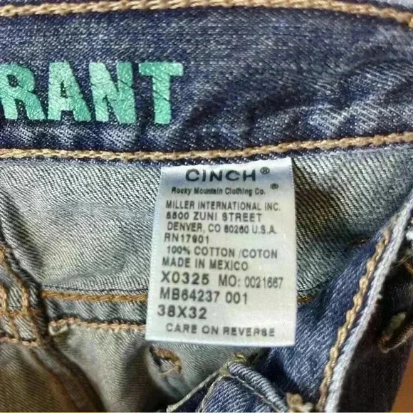 Cinch Grant Straight Leg Denim Jeans Men 38x32 Blue Distressed Relaxed Cowboy - Picture 13 of 13